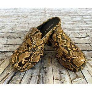 jeffrey campbell gold snakeskin size 8 platform mules.